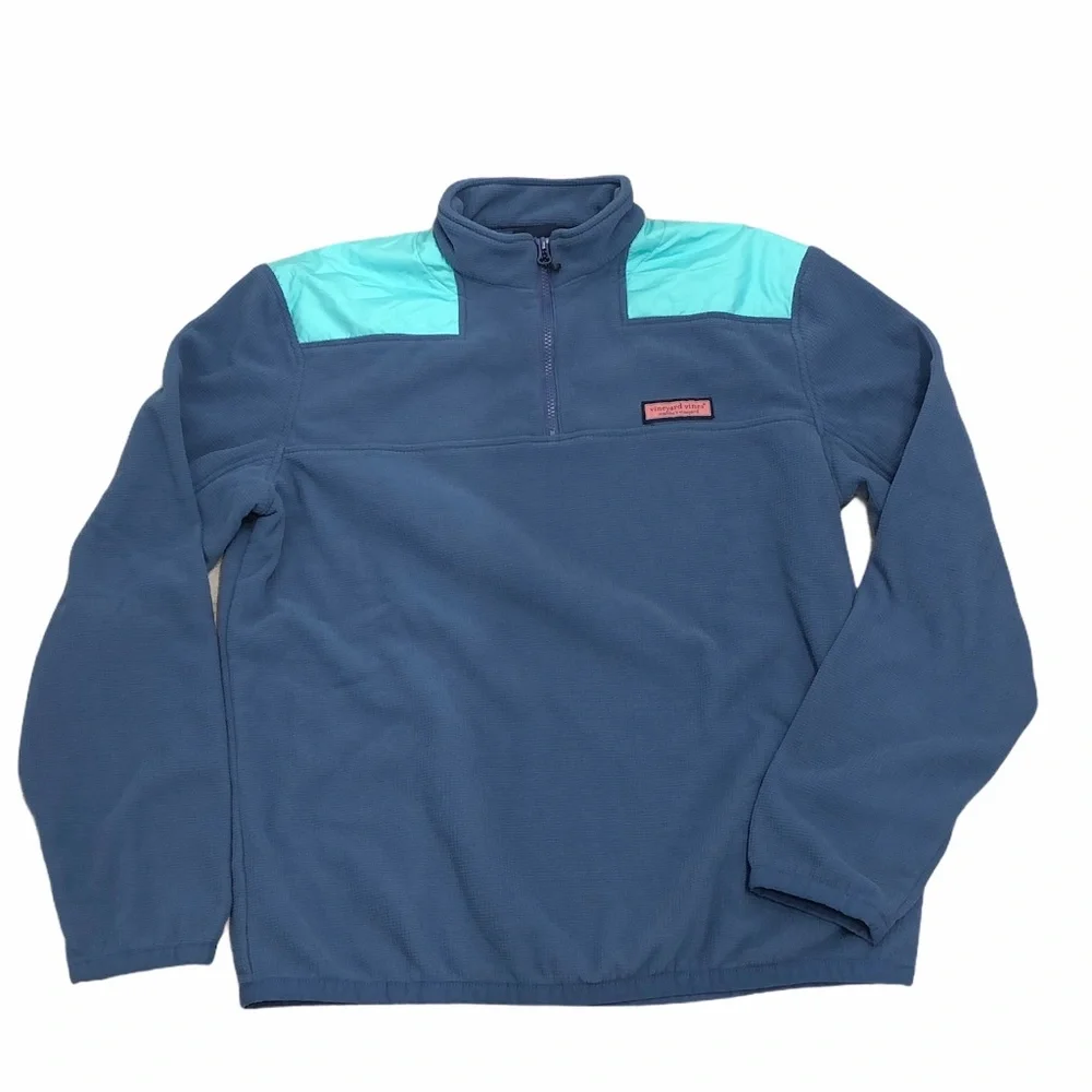 VINEYARD VINES BLUE WINDCREST GRID FLEECE QUARTER ZIP PULLOVER